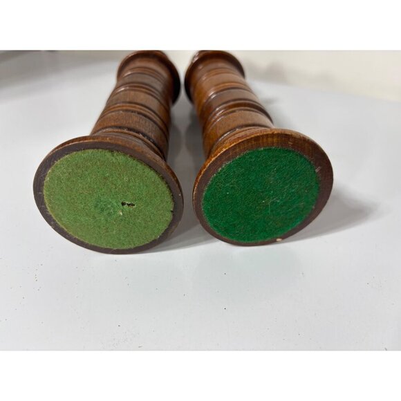 Vtg Wooden Candlestick Holders & 8 Napkin Rings Built In Set Unique - Picture 8 of 8